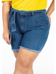 Marguerite Short Desfiado Jeans com Faixa Plus Size