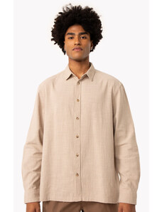 C&A camisa de algodão texturizada manga longa - KAKI