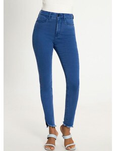Lunender Calça Jeans Skinny Cropped com Desfiado Azul