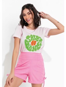 Moda Pop Blusa Rosa com Estampa Localizada