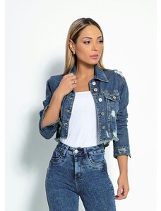 Sawary Jeans Jaqueta Jeans Cropped Destroyed Sawary