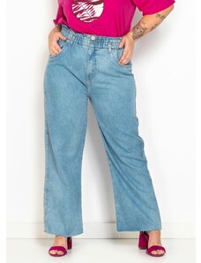 calça mom jeans plus size destroyed azul médio azul médio - C&A