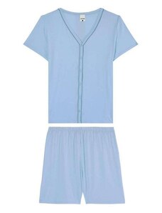 Pijama Feminino Curto com Abertura Malwee 1000085607 01808-Azul