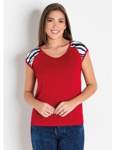 Moda Pop Blusa Detalhe Animal Print Vermelha