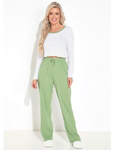 Alma Dolce Pijama Longo com Estampa Branco e Verde