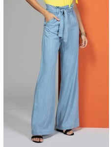 Quintess Calça Jeans Claro Modelo Clochard Pantalona