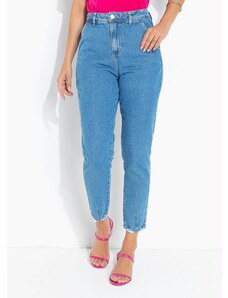 Sawary Jeans Calça Jeans Mom Jeans com Puídos Plus Size
