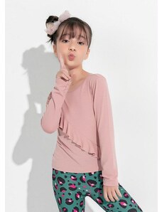 Moda Pop Blusa Longa Infantil Rosê com Babado