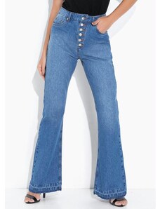 Bonprix Calça Flare Jeans com Botões Azul Escuro