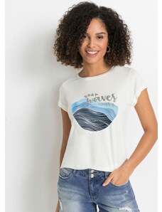 Queima Estoque T-Shirt com Estampa Mar Branca