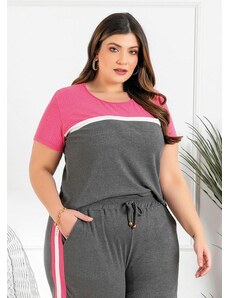 Mink Blusa Plus Size Pink/Mescla com Recorte