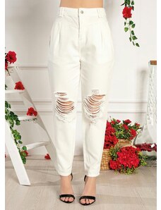 Sawary Jeans Calça Off White Mom Jeans Destroyed Sawary