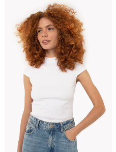 C&A blusa de algodão gola alta manga curta off white