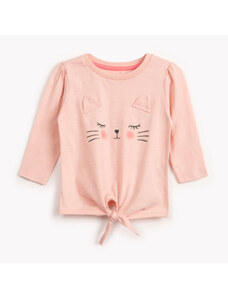 C&A blusa de algodão infantil gatinha texturizada manga longa rosa