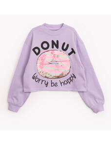 C&A blusa de moletinho infantil donuts com paetê lilás