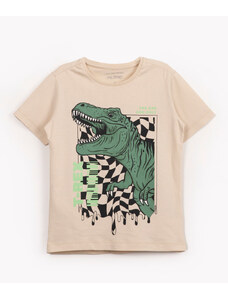 C&A camiseta infantil de algodão dinossauro manga curta bege