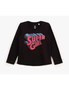 C&A blusa de algodão infantil super girl com brilho manga longa preta