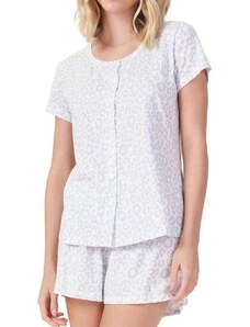 Pijama Feminino Curto com Abertura Espaço Pijama 41172 Off-White-Azul