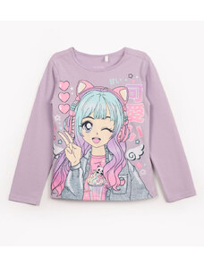 C&A blusa de algodão infantil bella menina com glitter manga longa lilás