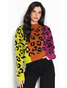 Farm Sweater Curto de Tricot Leopardo Mix Estampado