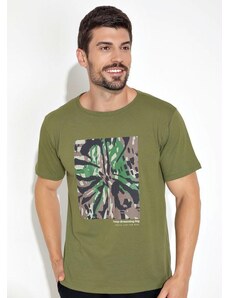 Moda Pop Camiseta com Estampa na Frente Verde Militar