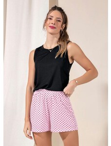 Alma Dolce Conjunto Poá Rosa Regata com Shorts