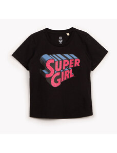 C&A blusa de algodão infantil super girl com brilho manga curta preta