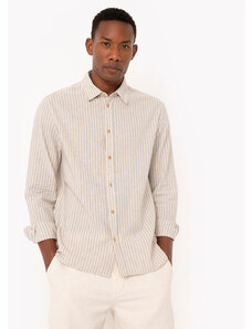 C&A camisa de algodão slim listrada manga longa off white