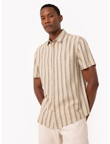 C&A camisa de algodão comfort listrada manga curta bege