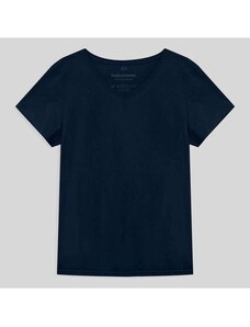 Basicamente Camiseta Básica Gola V Plus Size Feminina Azul Marinho