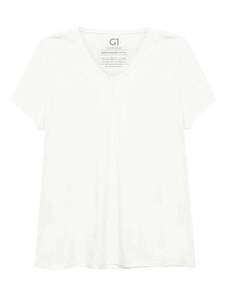 Basicamente Camiseta Básica Gola V Plus Size Feminina Branco