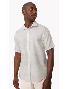C&A camisa comfort de linho manga curta folhagem off white