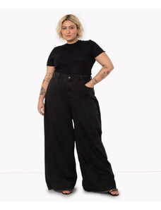 C&A calça jeans wide plus size cintura super alta preta preto