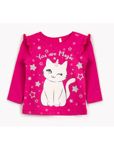 C&A blusa infantil manga longa gatinha rosa escuro