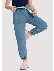 Alakazoo Calça Jeans Infantil Menina Jogger com Lenço Jeans