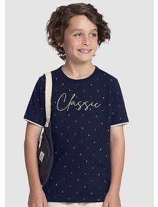 Alakazoo Camiseta Infantil Menino Estampada com Bordado Azul