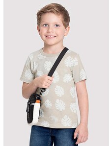 Alakazoo Camiseta Infantil Menino em Malha Estampada Bege