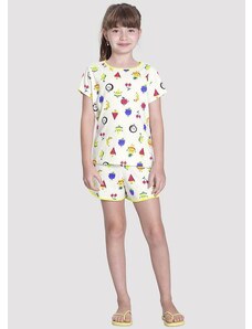 Alakazoo Pijama Curto Infantil Menina em Malha Estampado Branco