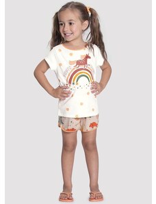Alakazoo Pijama Infantil Menina Estampado Brilha no Escuro Laranja