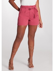 Lunender Shorts Sarja Cintura Alta com Cinto Rosa
