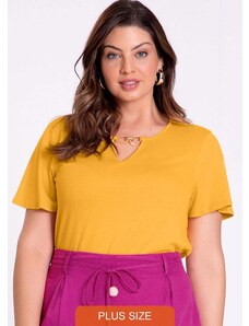 Lunender Mais Mulher Blusa Plus Size em Malha Amarelo