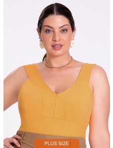 Lunender Mais Mulher Blusa Plus Size Canelada Amarelo