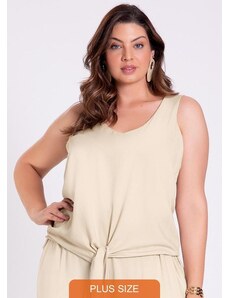 Lunender Mais Mulher Blusa Plus Size em Viscose com Laço Barra Bege