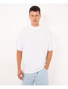 C&A camiseta de algodão oversized gola careca alta branco