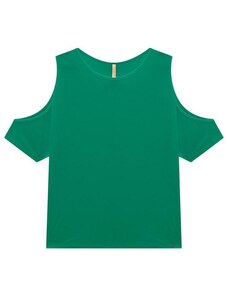 Lunender Blusa em Malha Viscose com Recorte Ombros Verde