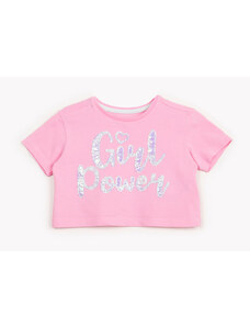 C&A blusa de algodão infantil girl power manga curta rosa chiclete