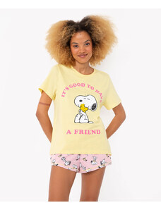 C&A pijama de algodão manga curta com short snoopy amarelo claro
