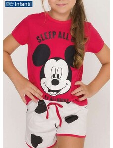 Disney Pijama Infantil Menina Curto Mickey Mouse 49.03.0040 Vermelho-Off-White