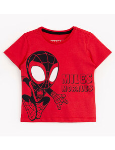 C&A camiseta de algodão infantil miles morales manga curta vermelha