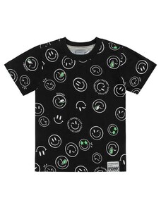 Quimby Camiseta Emojis Infantil Manga Curta Preto